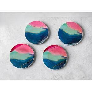 Jill & Ally Pink Blue Green Entertaining Dessert Plates Set of Four Kitchen